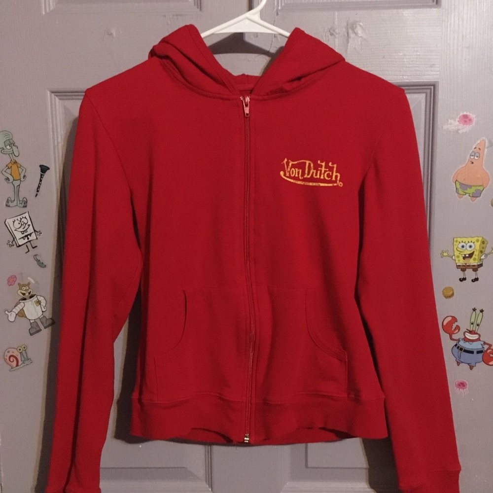 Von Dutch Red Zip-Up Hoodie Jacket Size Medium